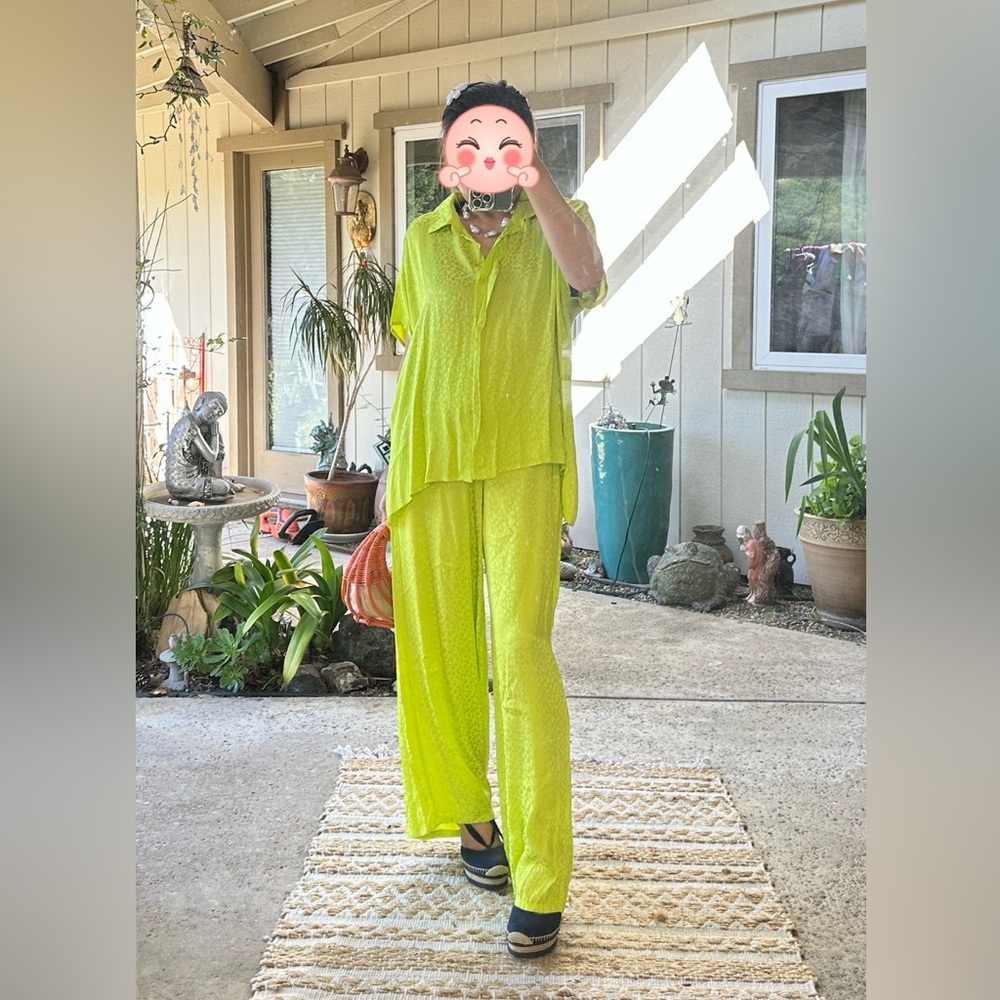 YOUNG FABULOUS & BROKE Neon Lime Luna Aiko Leo Jacquard Pant